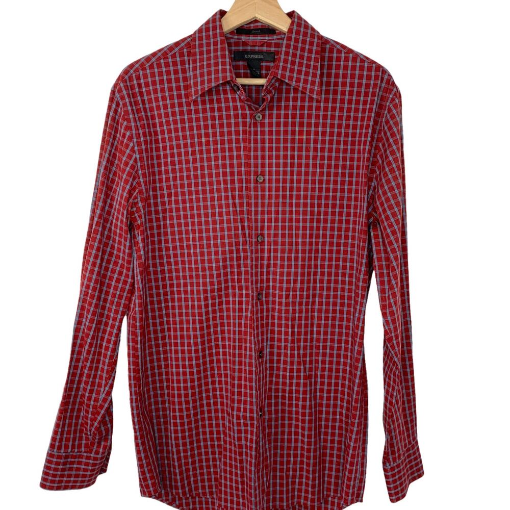 Express Red Checkered Button-Down Shirt Stretch M… - image 1